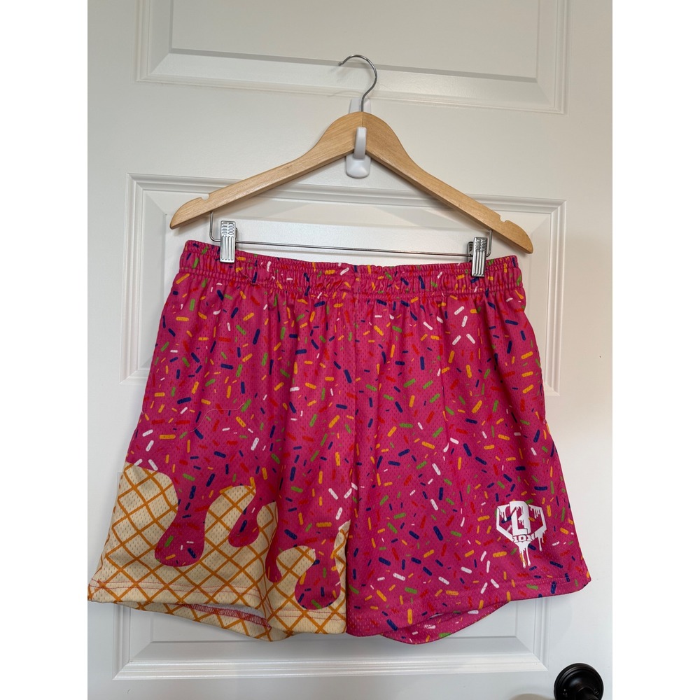 B101 Apparel Mens Pink Sprinkle Ice Cream Cone Mesh Basketball Shorts Large 5"